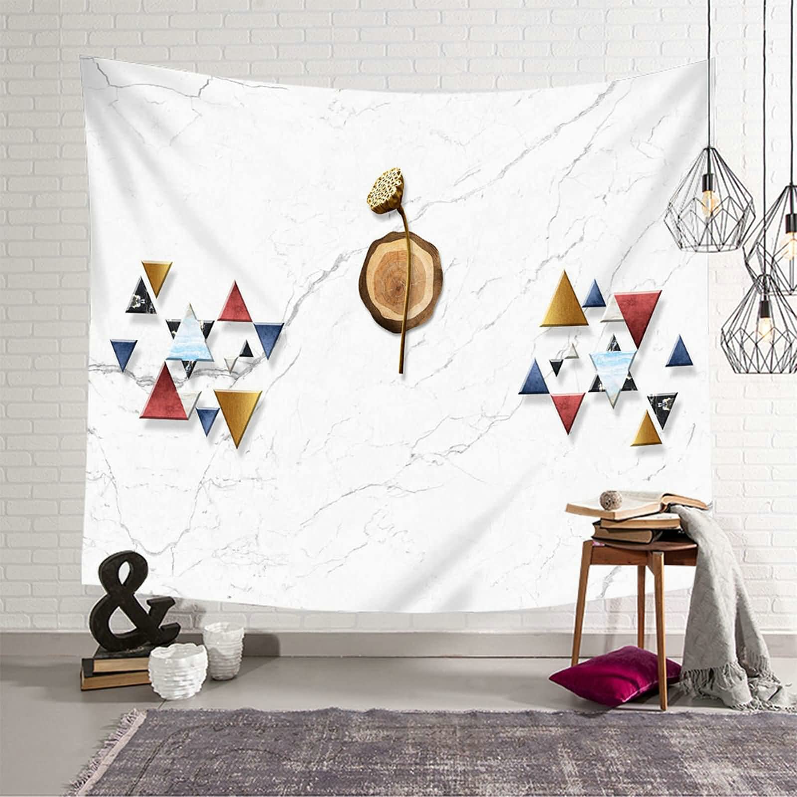 Tapiz de pared de triángulo geométrico gris, decoración de poliéster 150x130 cm para dormitorios 8