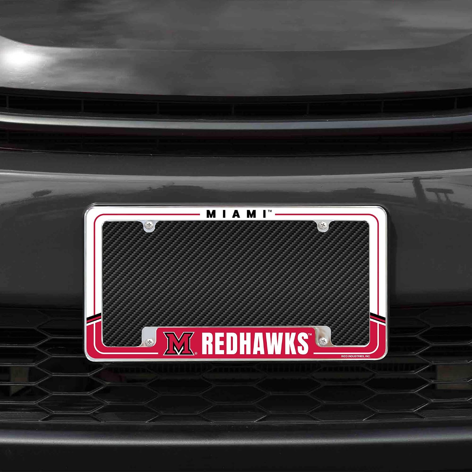Rico Industries NCAA Miami of Ohio Redhawks 12" x 6" Chrome All Over Automotive License Plate Frame for Car/Truck/SUV