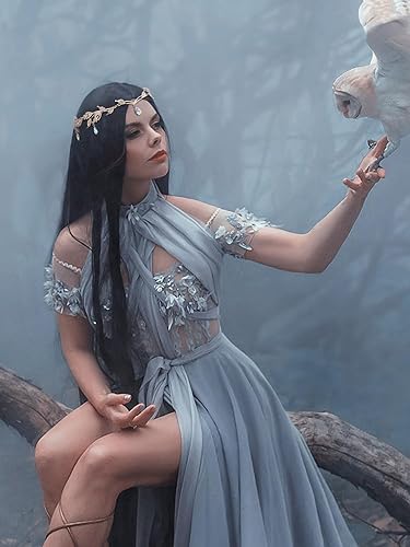 Miniatura 4 de SWEETV Tiaras y coronas para mujer, tiara de boda para novia, corona de cosplay de elfo, diadema de disfraz de hada de hojas, accesorios para el