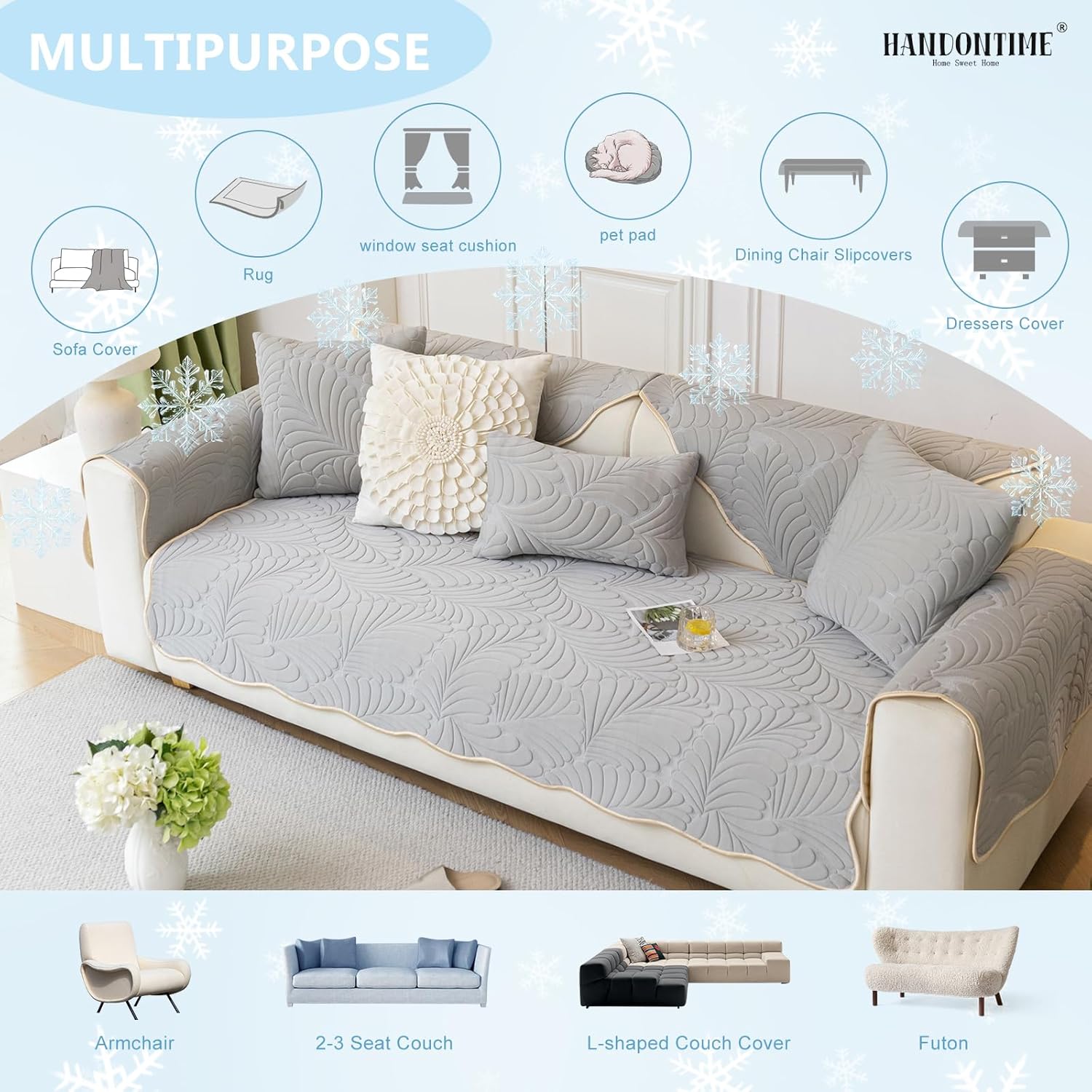 HANDONTIME 夏 冷却 ペット ソファカバー ラテックス ジャカード カウチ プロテクター ソフト 洗濯可能 滑り止め 犬用