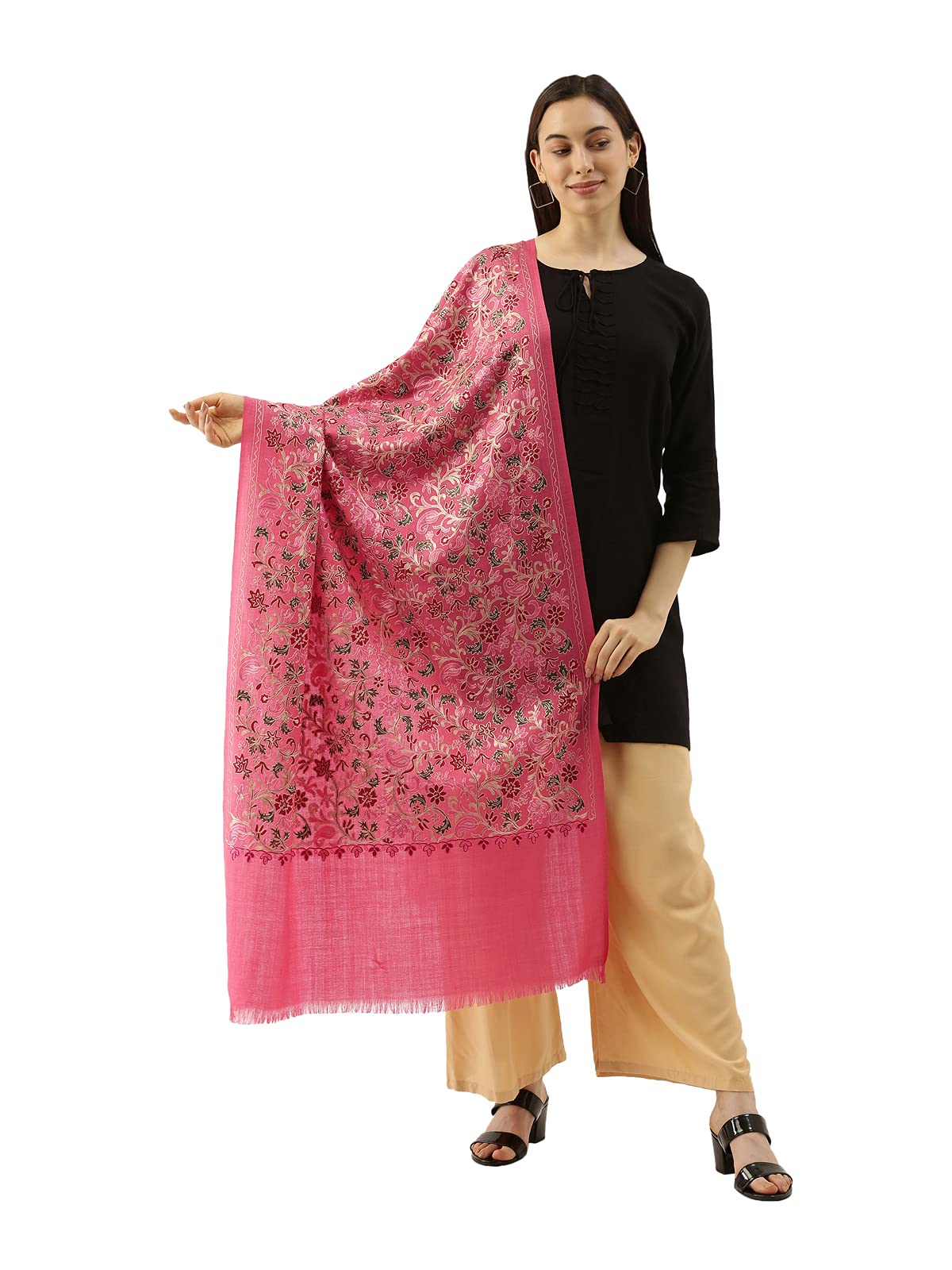Pashmoda Stola, scialle e avvolgimento, da donna, 100% pura lana, con ricamo Nalki, certificato Woolmark, tessuto sostenibile e naturale (misura 28 x 80)