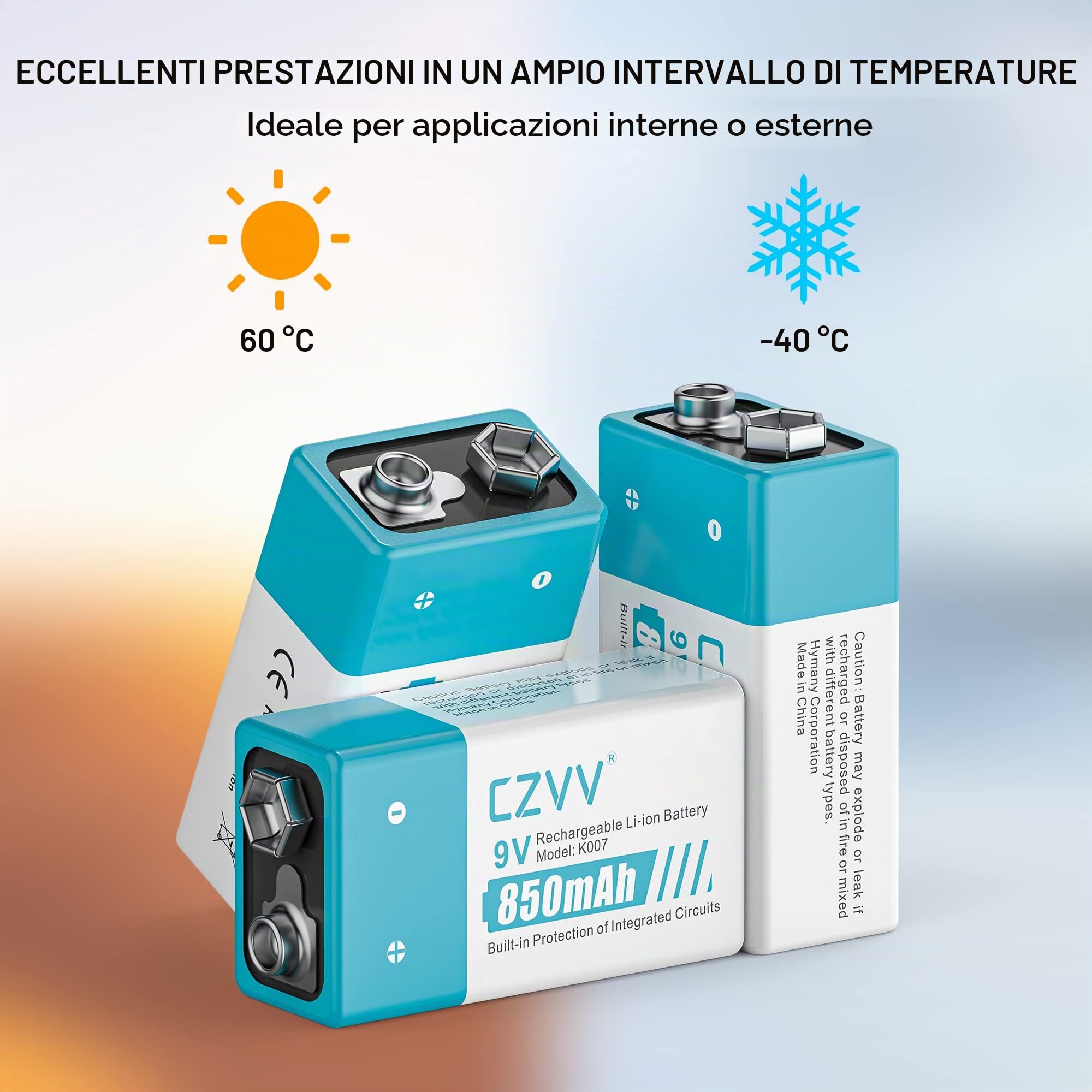 Batteria 9V Ricaricabile Litio 9V - Alta Capacità 850mAh 4 Pile Ricaricabili con Caricabatterie Rapido 2H - Durata Ultra Lunga 10 Anni 8,7V - 1300 Cicli, Uscita Costante, Rilevatori di Fumo