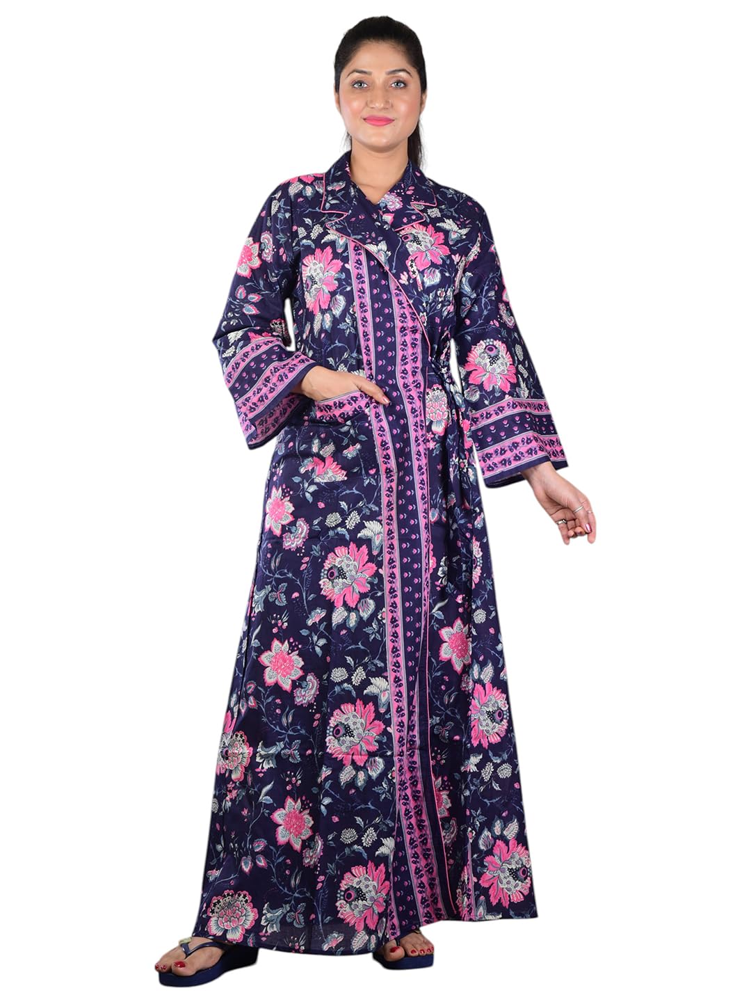 Women's Cotton Printed House Coat Nighty | Regular Fit | Front Open with Pocket | Comfortable Home Wear for Daily Use A-505-image-20