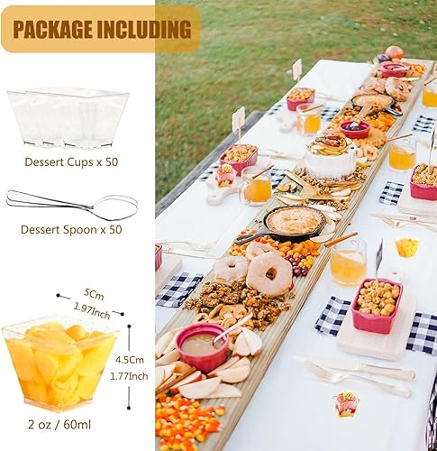 Miniatura 5 de YINVA Dessert Cups 50Pcs Plastic Dessert Cups + 50Pcs Plastic Spoons Mini Dessert Cups 2oz60ml Reusable Plastic Dessert Cup Dessert for Dessert