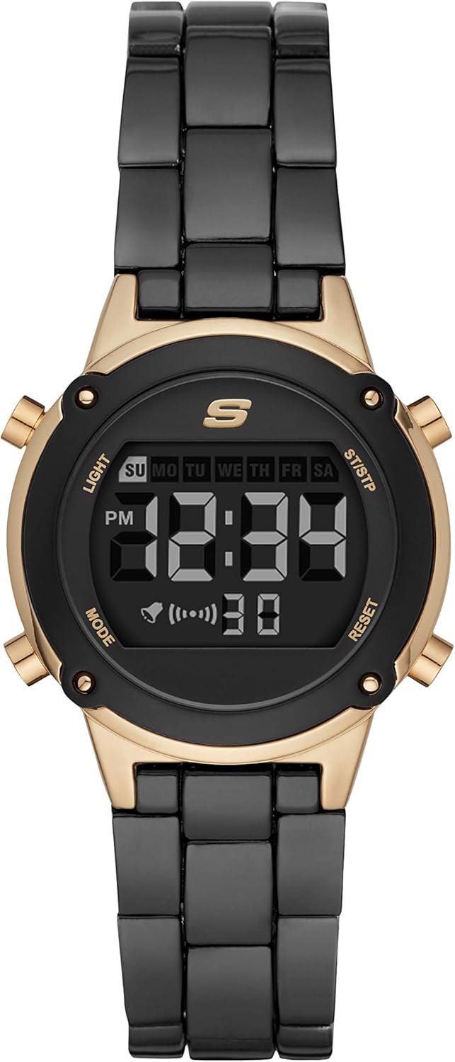 Skechers Women's Hollyglen Quartz Metal Casual Sports Digital Watch, Color: Black/Gold (Model: SR6175) : Clothing, Shoes & Jewelry