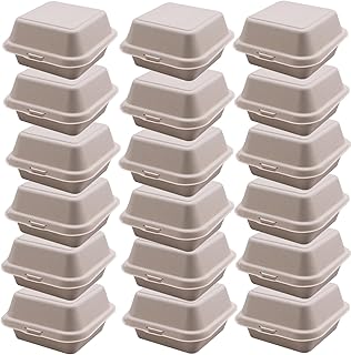 150 Pack Clamshell Take Out Food Containers, 6 x 6 Inches Disposable To-Go Containers with Hinged Lid, Bagasse Bento Cake Box for Hamburger Sandwiches Chips, Microwave & Freezer Safe