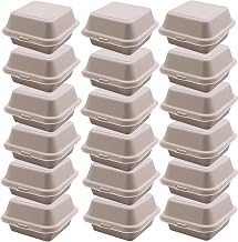 150 Pack Clamshell Take Out Food Containers, 6 x 6 Inches Disposable To-Go Containers with Hinged Lid, Bagasse Bento Cake Box for Hamburger Sandwiches Chips, Microwave & Freezer Safe