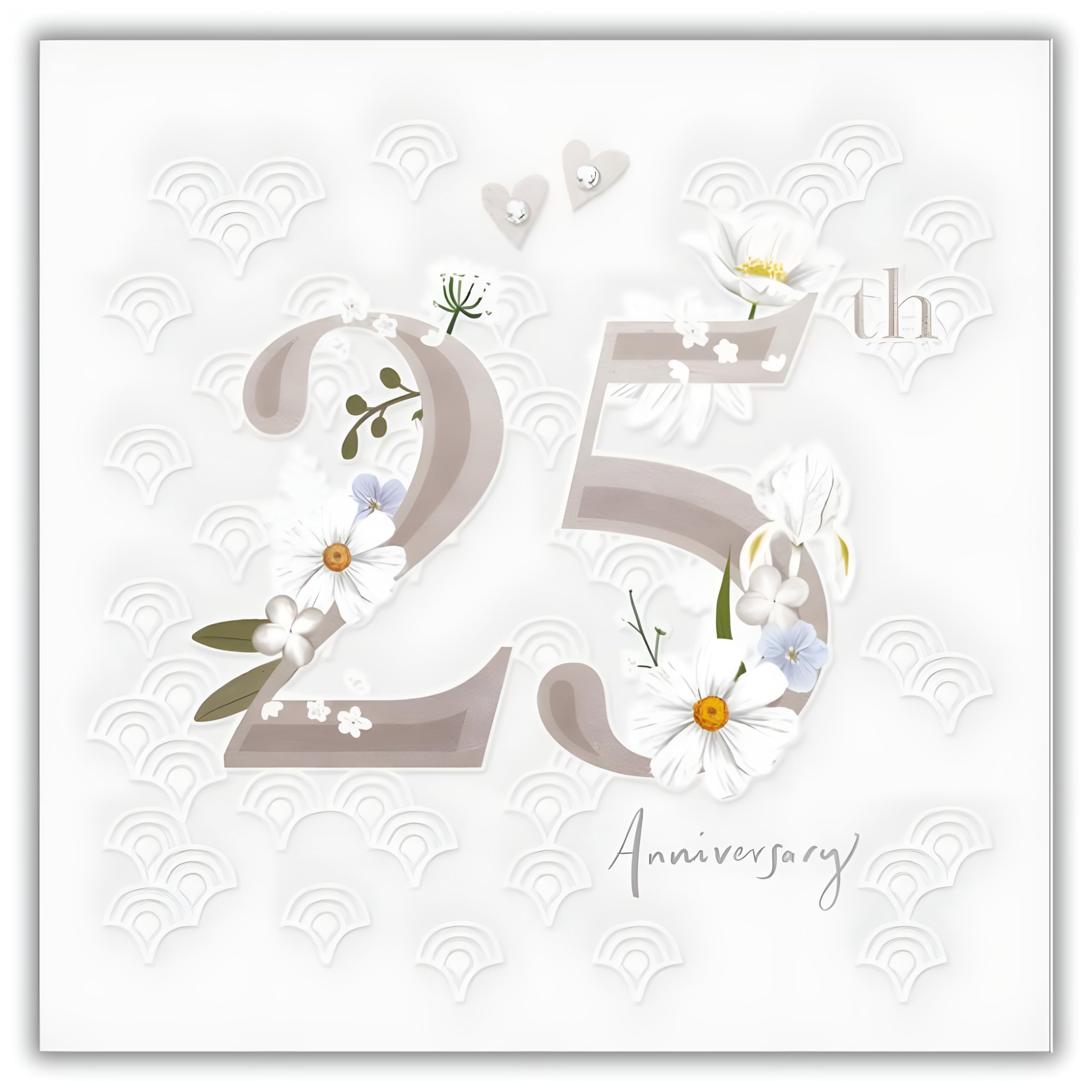Woodmansterne 25th Anniversary Card - Happy Silver Anniversary Card 25 Years with Flowers and Hearts Design with Embellished Foil Details - for a Special Couple
