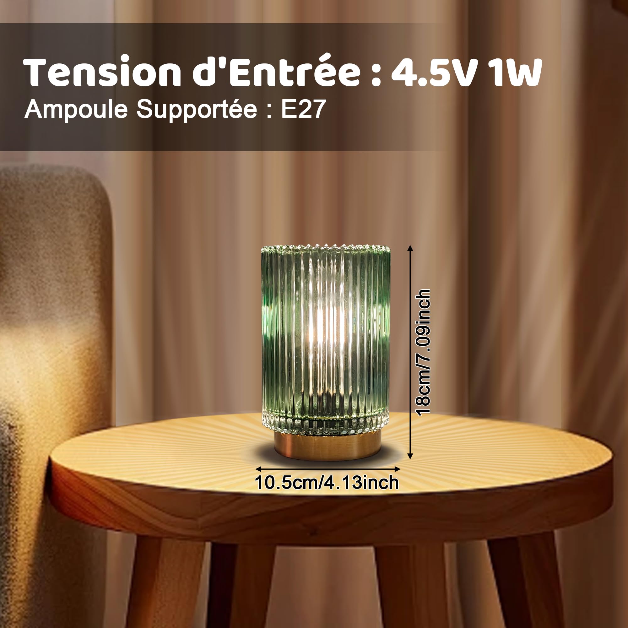 Lampe de Table sans Fil Rechargeable - Lampe de Chevet Lampe Nuit en Verre Romantique pour Chambre Salon Café Bistro Restaurant(Vert)