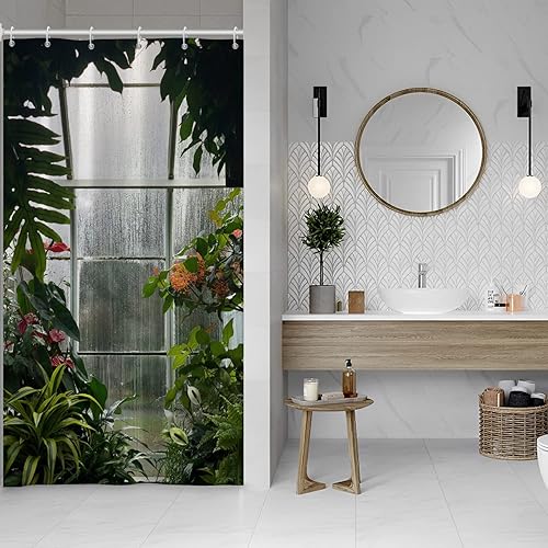 Miniatura 23 de Blue Mushrooms - Cortina de ducha de baño, estilo retro de los años 70 y 60, estilo bohemio hippie floral, lavable, tela duradera, decoración del