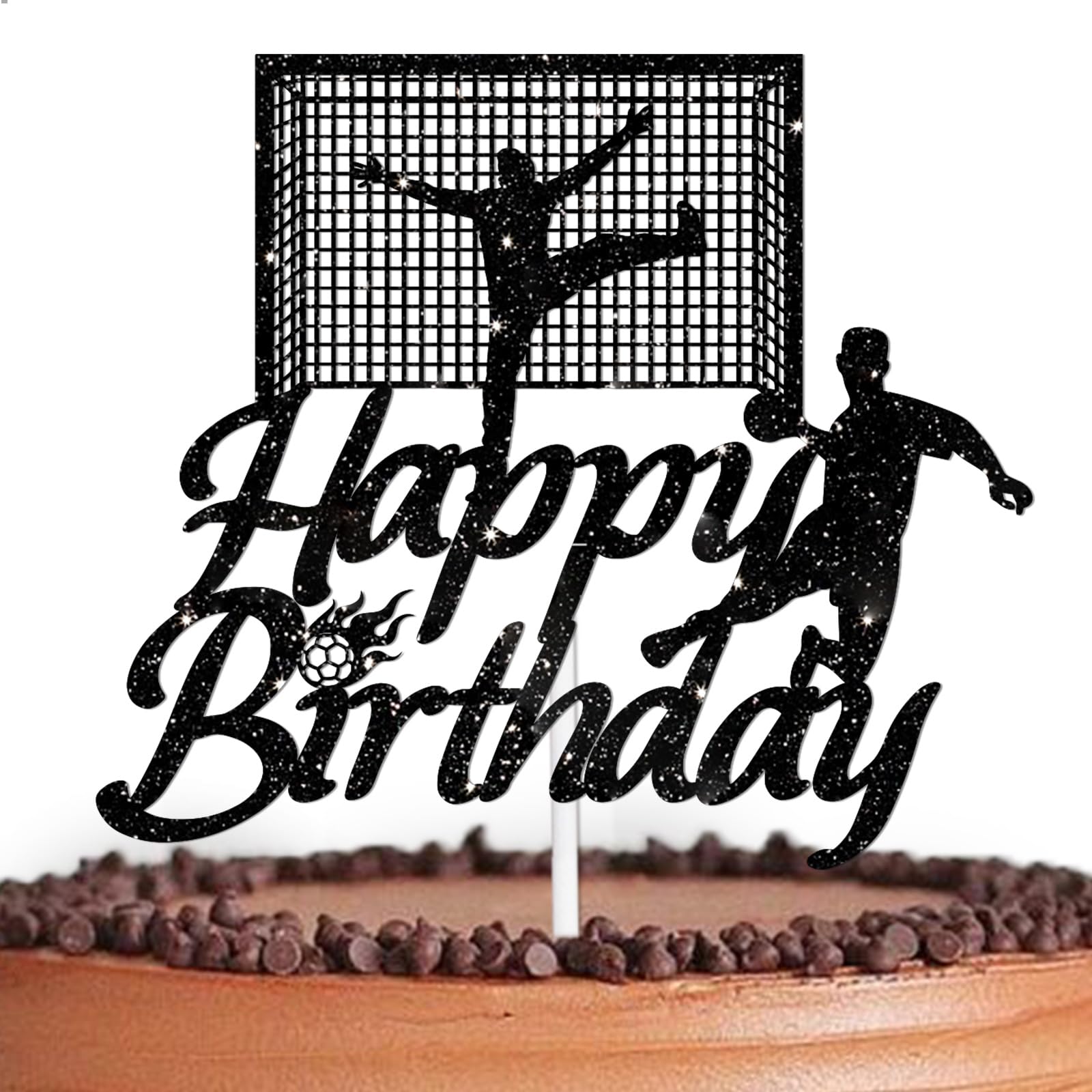 Black Glitter Happy Birthday Cake Topper Cheer to Handball Theme Decorations Men Boys Happy Birthday Party Decor Supplies
