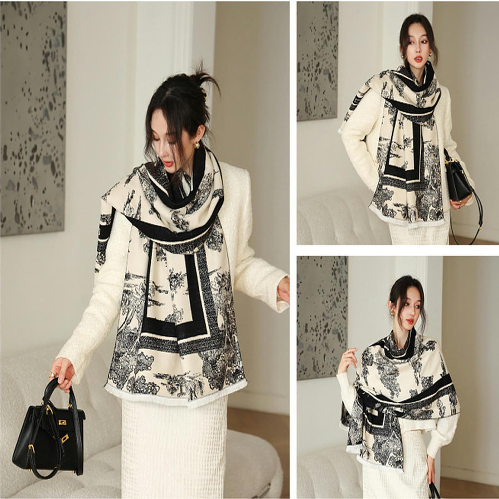 Sciarpa Donna Sciarpa da Donna in Cashmere Imitazione Ispessita E Allungata per Mantenere Il da Collo in Lana con Scialle Abbigliamento Esterno Regalo da Donna-Grigio
