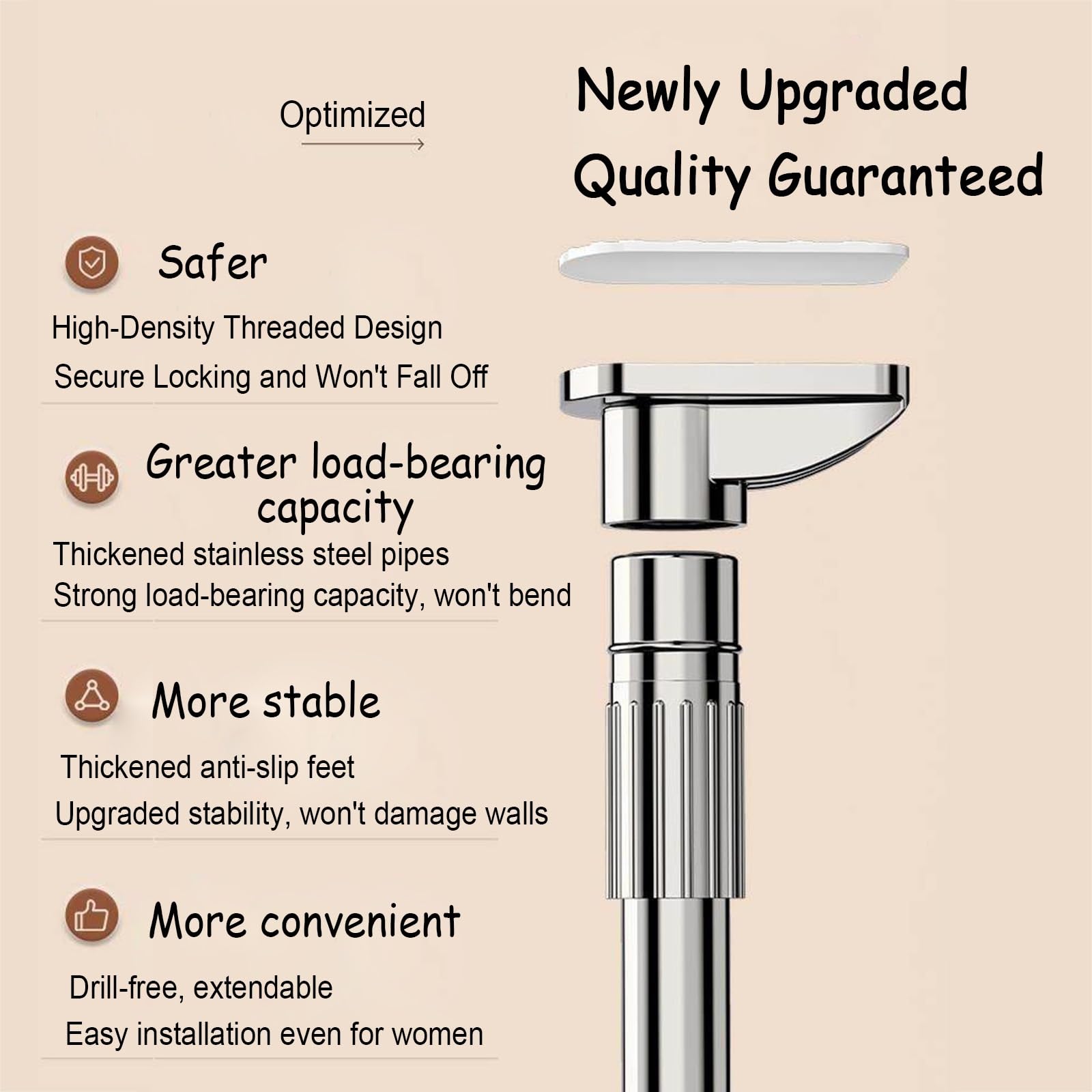 Barra Cortina Tensora Ajustable En Acero Inoxidable, Extensible 4,3-7,2 Ft, Estilo Industrial, Sin Taladrar, para Baño, Dormitorio, Interior Y Exterior(Silver,130-220cm(4.3-7.2ft))