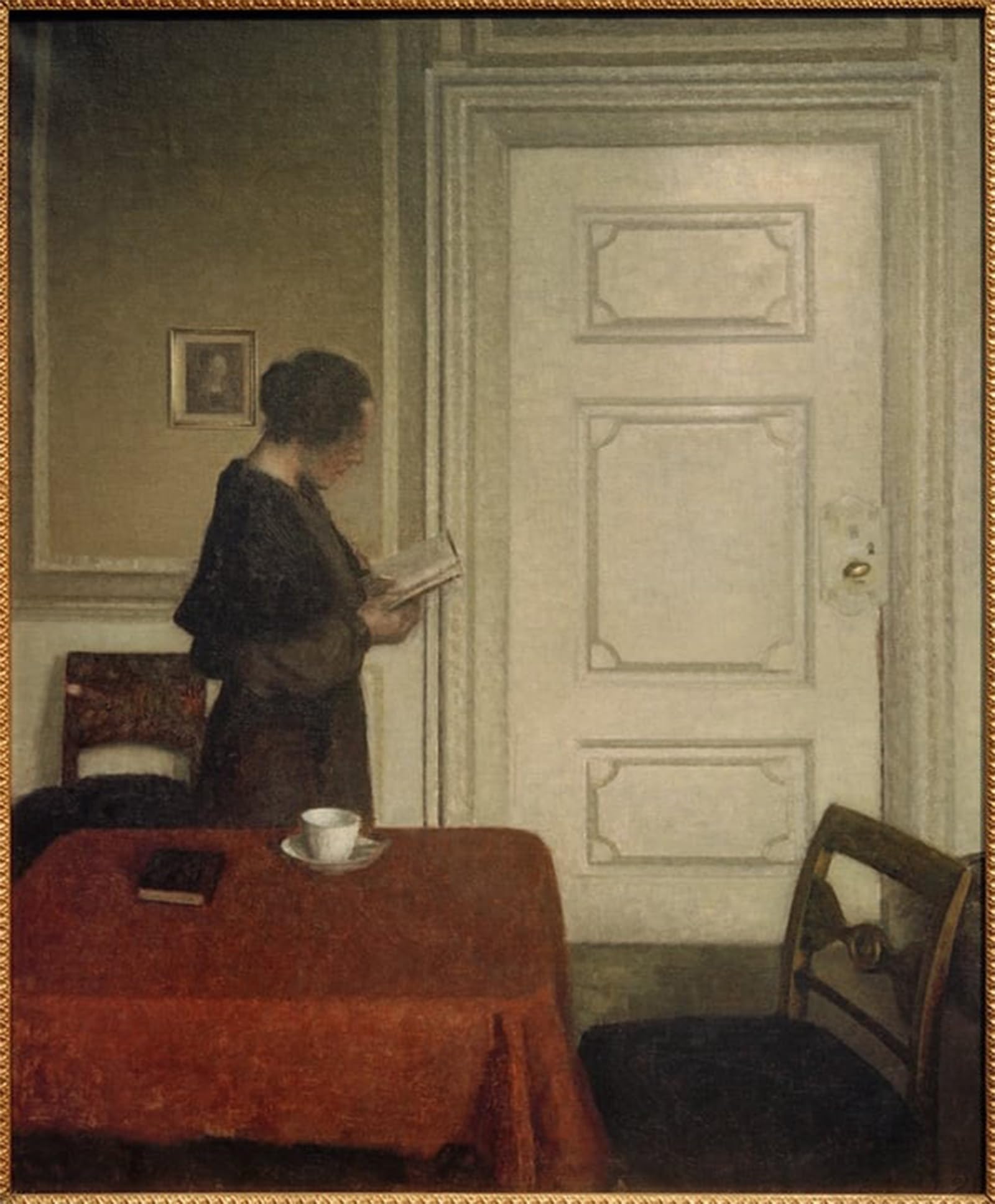 POSTERIIk Famous Modern Artwork Art Mural Lesende Frau by Vilhelm Hammershoi Oil Paintings Pictures for Home Decor 60x90cm