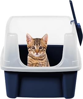 CNEIESD Navy high-Sided Open top cat Litter Box with Scoop, Spacious pet Litter Container