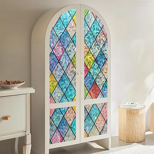 Miniatura 54 de Beautysaid Película de privacidad para ventana, vitral, prisma arco iris 3D, se adhiere a ventanas, bloqueo de calor, tinte para atrapasoles