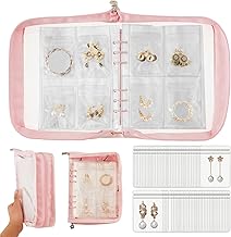60-Pocket Transparent Jewelry Storage Book – Anti-Oxidation Jewelry Organizer Bag for Earrings, Necklaces, Rings & Bracelets, Portable Earring Book (Pink, 60 Pouches)