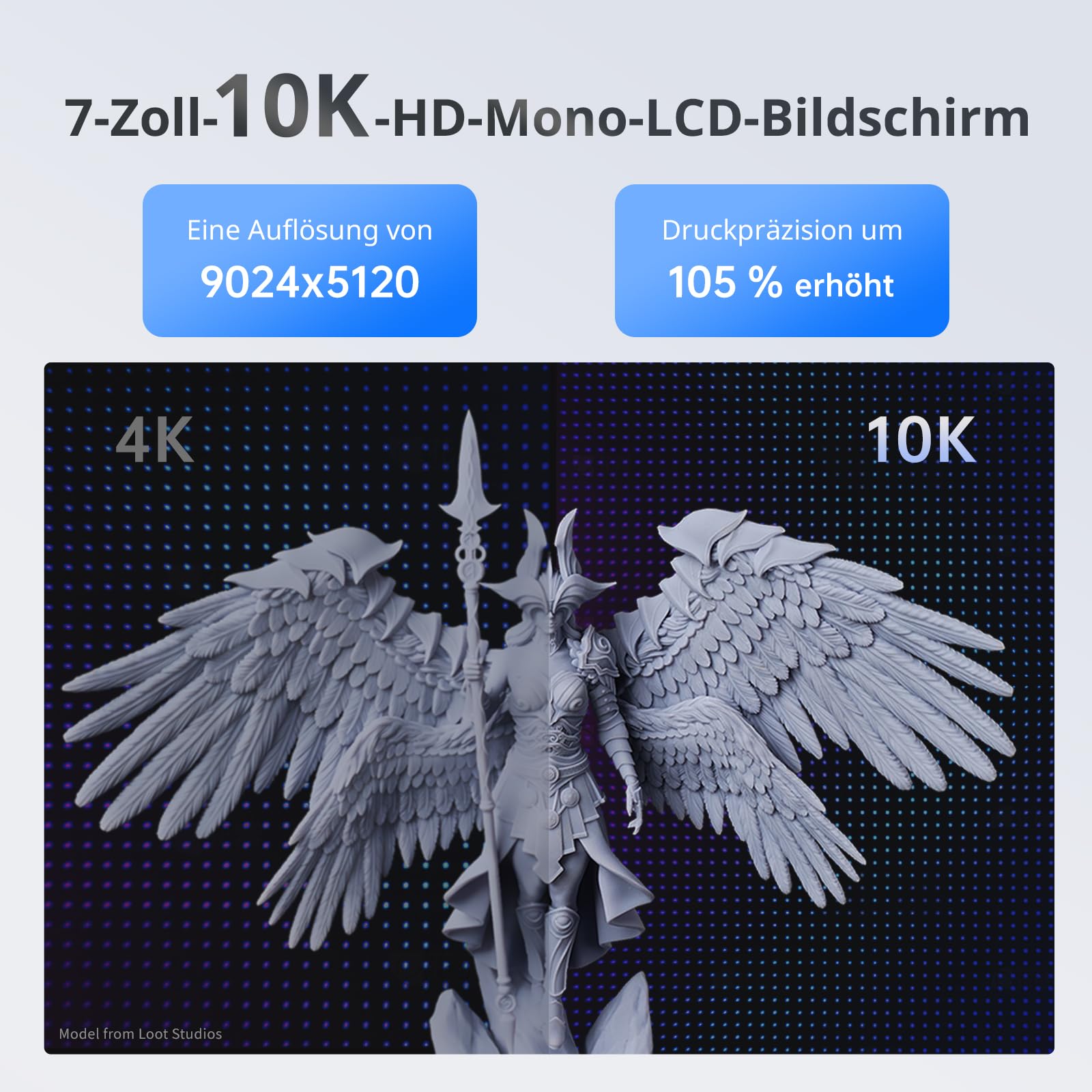 ANYCUBIC Photon Mono 4 10K Resin 3D Drucker, mit 7-Zoll-Monochrom-LCD-Bildschirm, Druckgeschwindigkeit 70 mm/h(High Speed Resin), LighTurbo Matrixlichtquelle, Druckgröße 153,4x87x165mm
