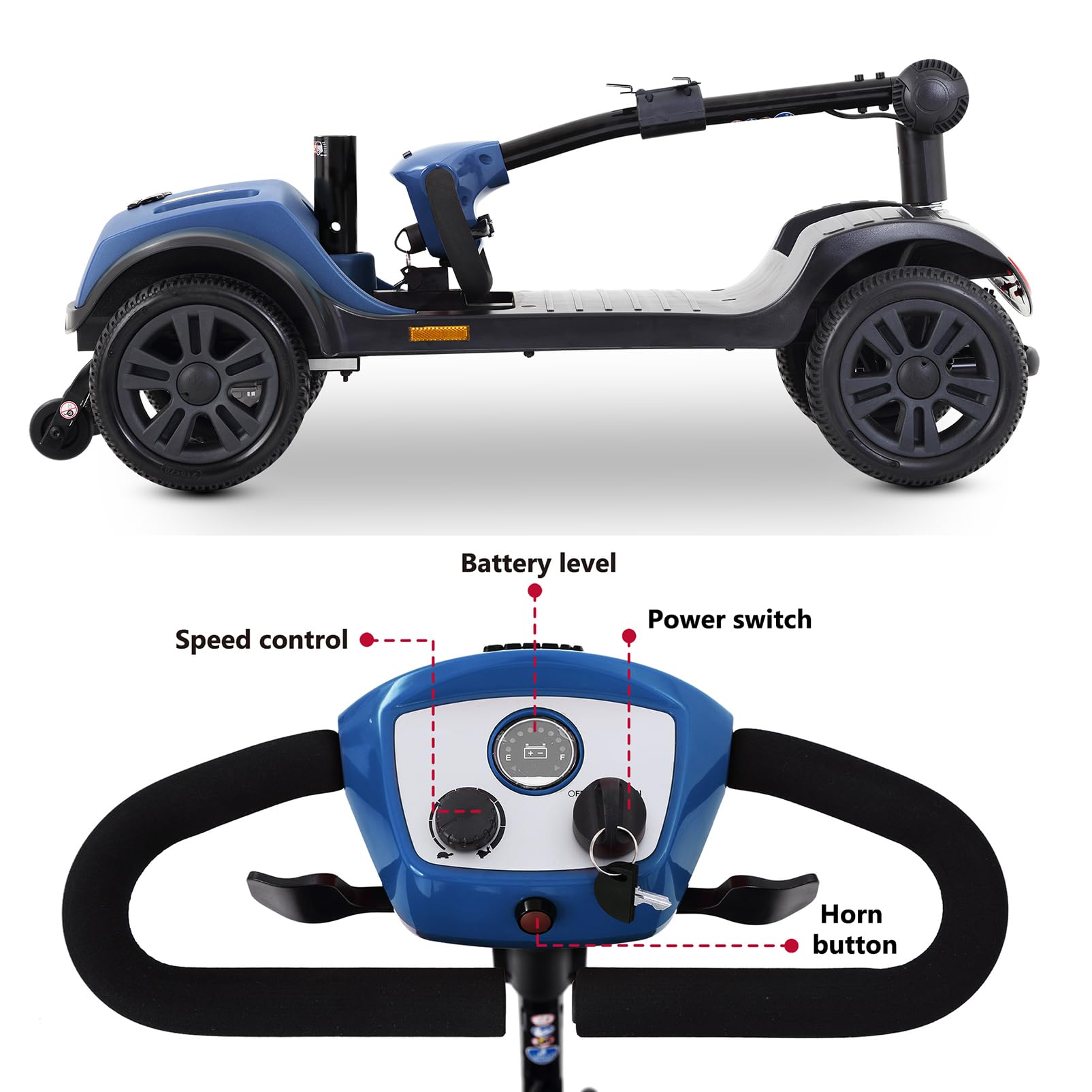 Mobility Scooters for Adults Seniors 400 lbs Weight Capacity,Foldable Heavy Duty Travel 4 Wheel Mobile Motorized Scooter,All Terrain Folding Electric Scooters,with Basket, Cup Holder,15 Mile (Blue)