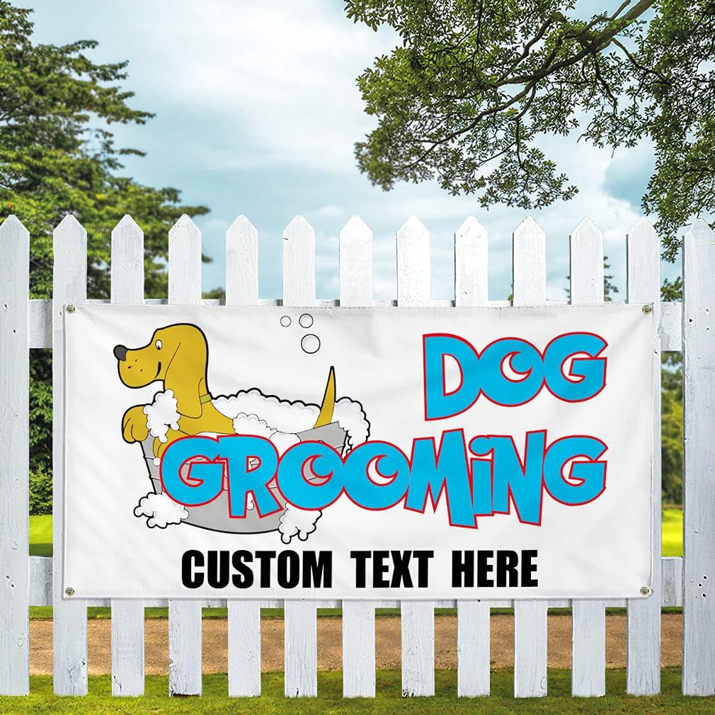 Custom Vinyl Banner Multiple Sizes Dog Grooming Business Pet Grooming Outdoor Weatherproof Industrial Yard Signs 4 Grommets Personalized Text Here 24x48Inches