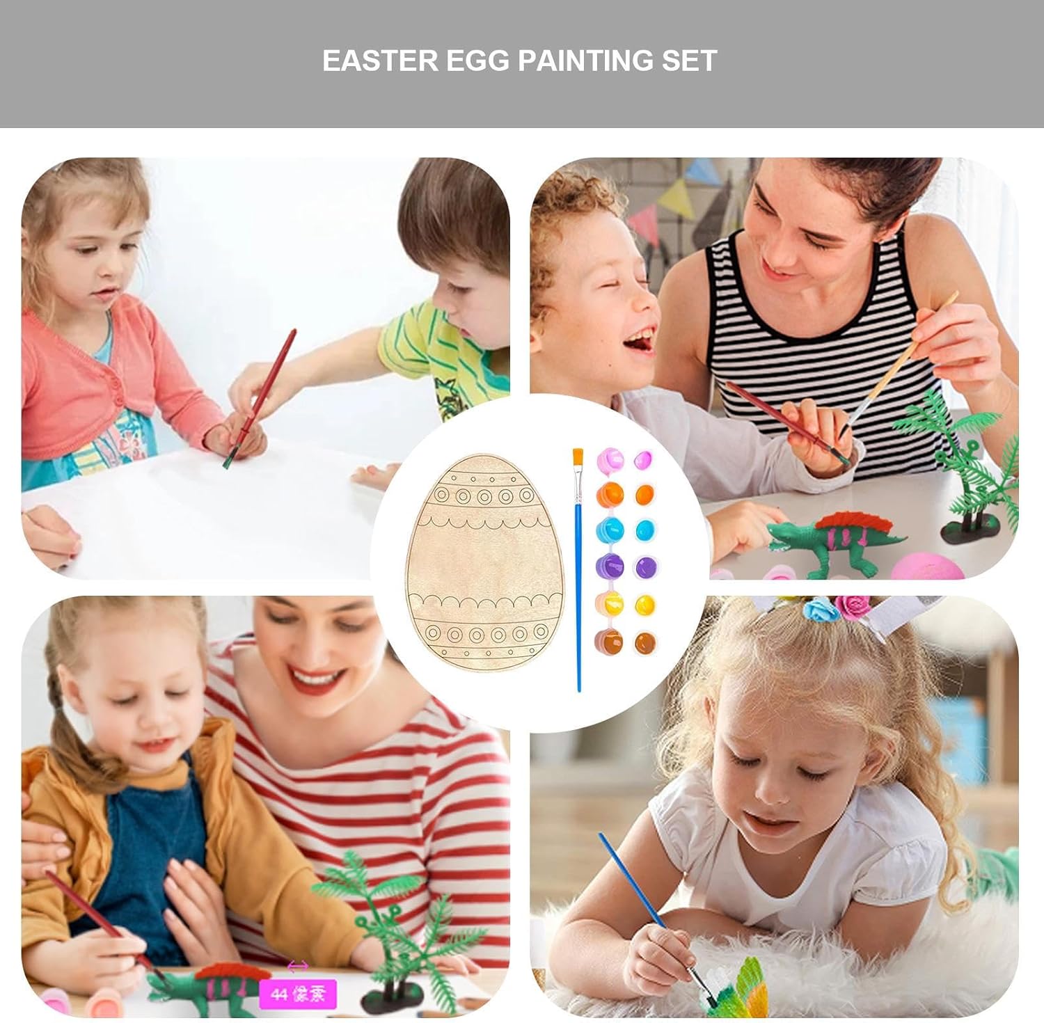 Egg Craft For Kids - Decorative Wood Easter Egg Art Craft With Brush | Paint Wooden Eggs Kit - Decoration Kit Easter Party Ornament For Children, Boys, Girls, Teens, Youth, Students