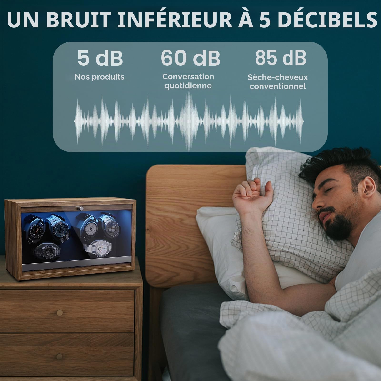 6 remontoirs pour montres automatiques, moteur super silencieux, 4 modes de rotation avec lumières LED, coussin rétractable, boîte de remontoir pour montres femmes et hommes, Noyer noir