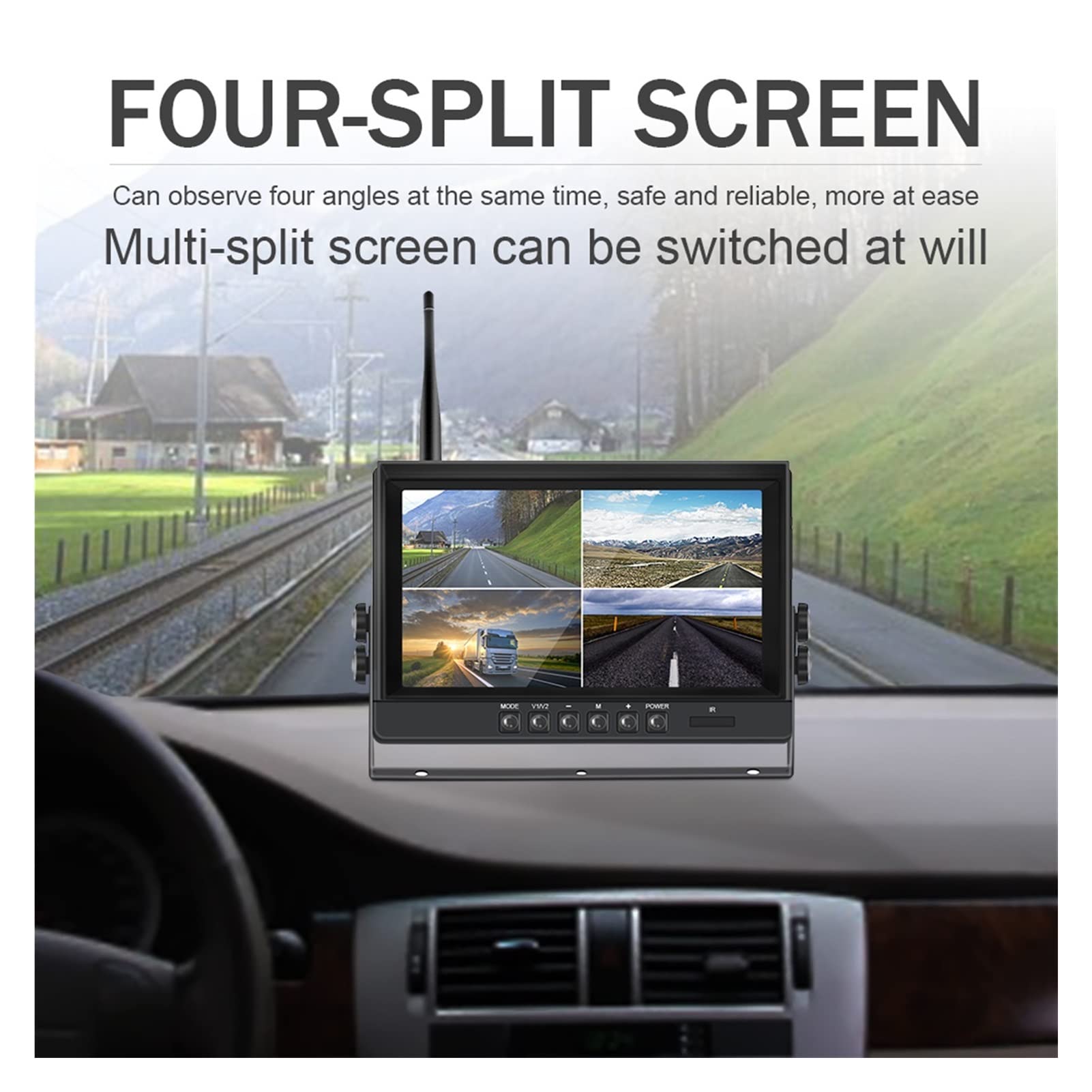 GPS pour Voiture, AHD 9 Moniteur de Voiture sans Fil Pouce 4CH Quad DVR Dash Moniteurs Affichage IPS Écran Video Recorder Camion WiFi Caméra véhicule Backup(Only Camera)