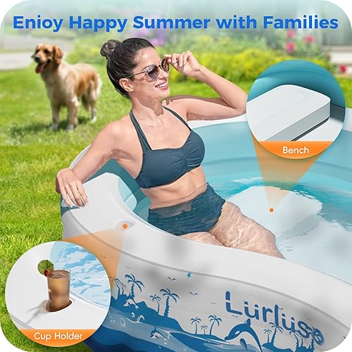 Miniatura 3 de Piscina inflable con asientos, tamaño 130 x 72 x 22 pulgadas, piscina infantil ultra gruesa para niños y adultos, piscina inflable sobre el suelo