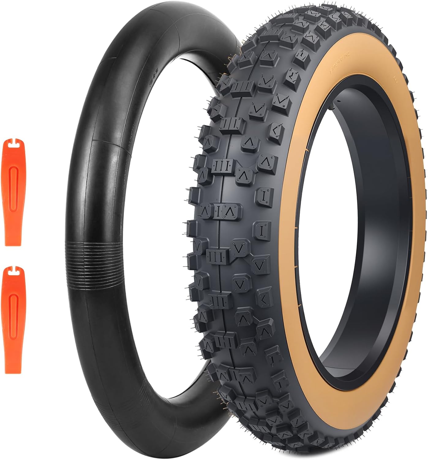 2 Pack Fat Tire for Ebike Mountain Bike Heavy Duty High-Performance Wear-Resistant E-Bike Mountain Snow Bike Tire 20" x 4"，Brown Wall - 1 Tire 1 Tube 2levers