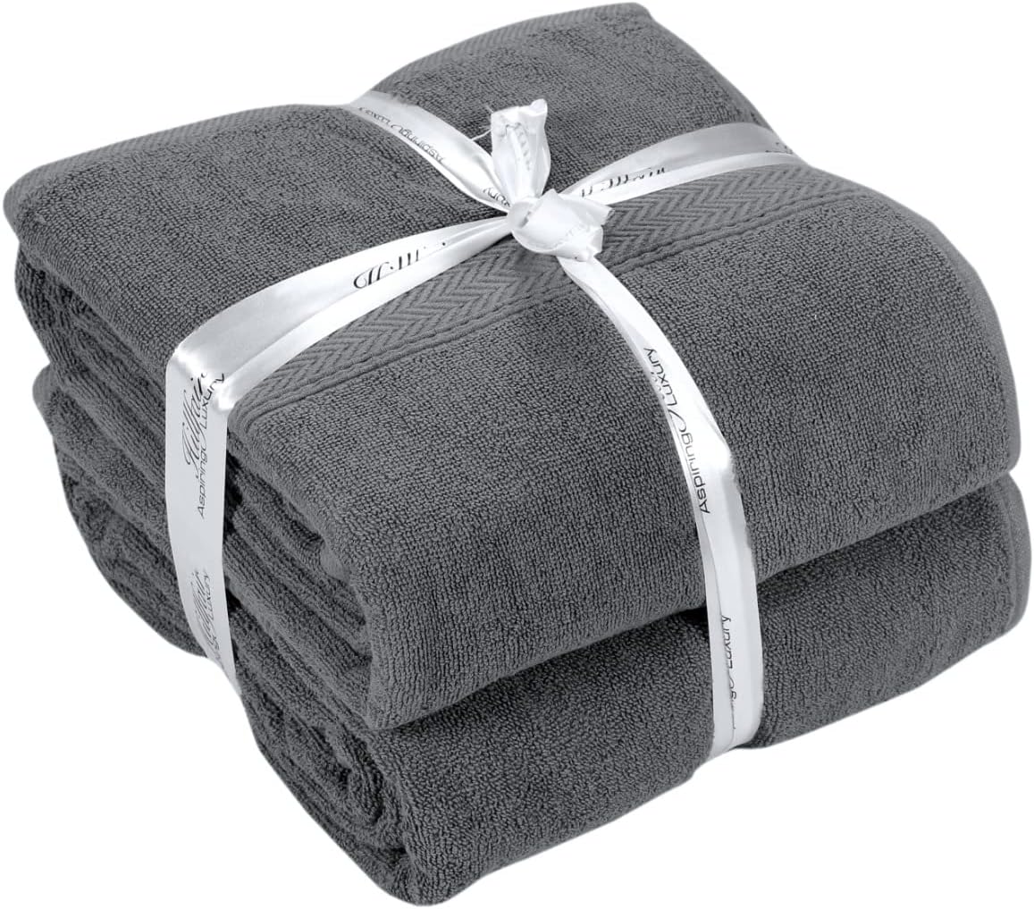 HILLFAIR 600 GSM- 40 x 80 Inches- 100% Cotton 2 Pc XXL Oversized Bath Towel Set- Soft Highly Absorbent Jumbo Bath Sheets Towels Sets- Quick Dry Oversized Bath Towel Sets for Hotel Spa Pool- Platinum
