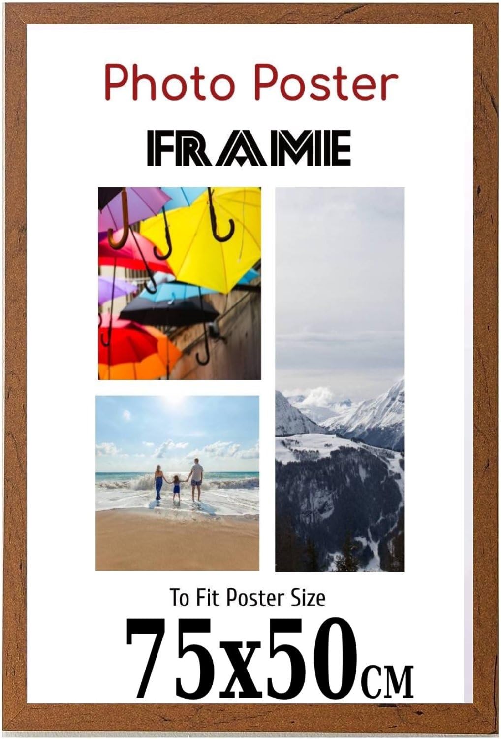 Home Plus Store Ltd Walnut 75X 50 Cm Poster Frames - 75 X 50 Cm Frame- Large Mdf Wooden Frames 75X50cm - Both Ways Wall Hanging Wall Gallery Living Room Poster Picture Frame With Styrene Shatterproof Perspex Sheets