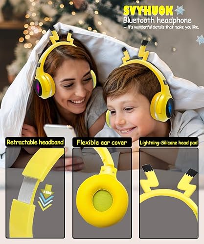 Miniatura 3 de Auriculares inalámbricos para niños, niñas, mujeres, niños, adolescentes, auriculares Bluetooth amarillos para smartphonesiPhoneiPadLlaptopPCTV