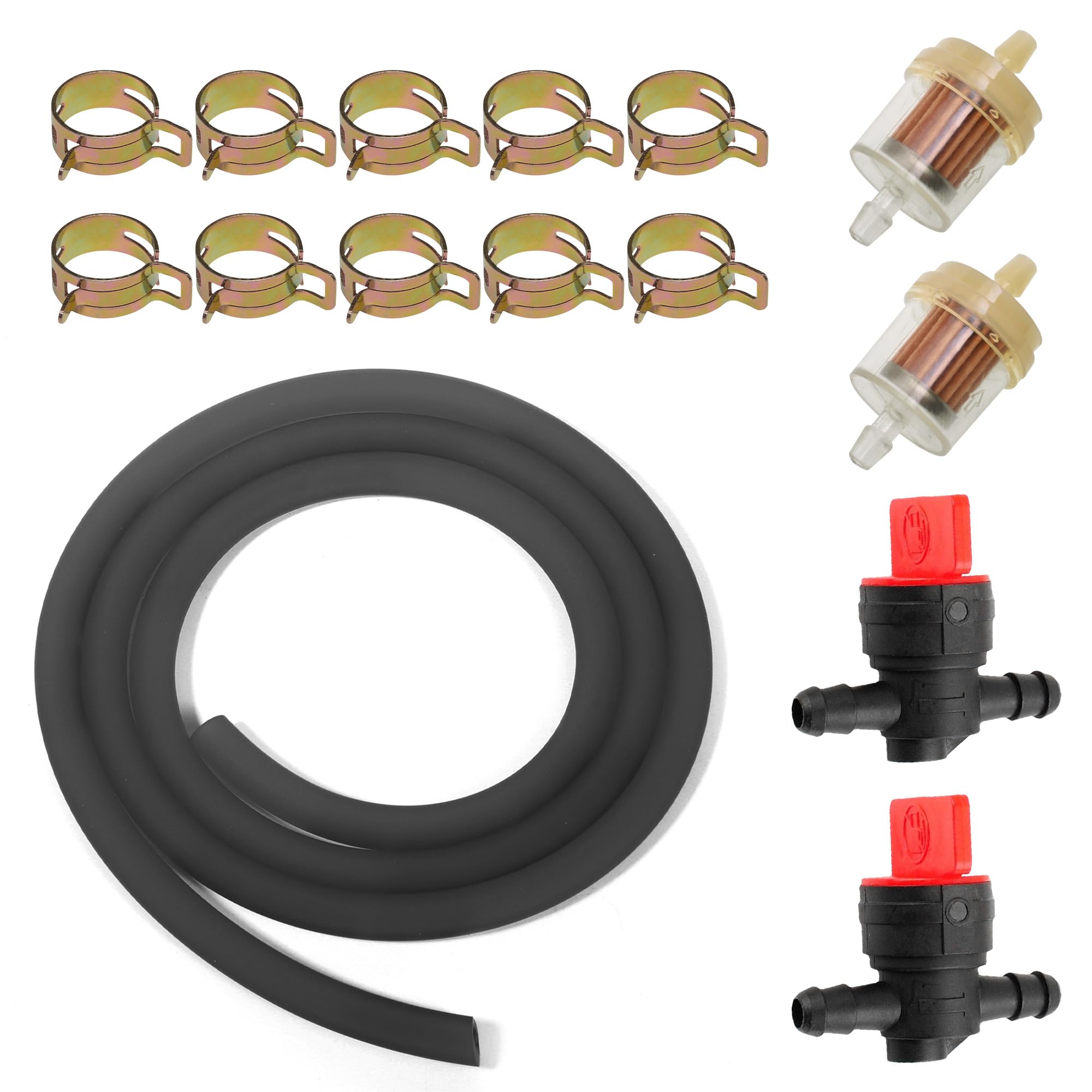 1/4 Fuel Line,Car Accessories Fuel Line,Fuel Line Hose,1/4" Inner Diameter Fuel Pipe Kit with Clamps Valve and Filters,Suitable for Lawn Mowers,Tractors,Off-Road Vehicles and Generators