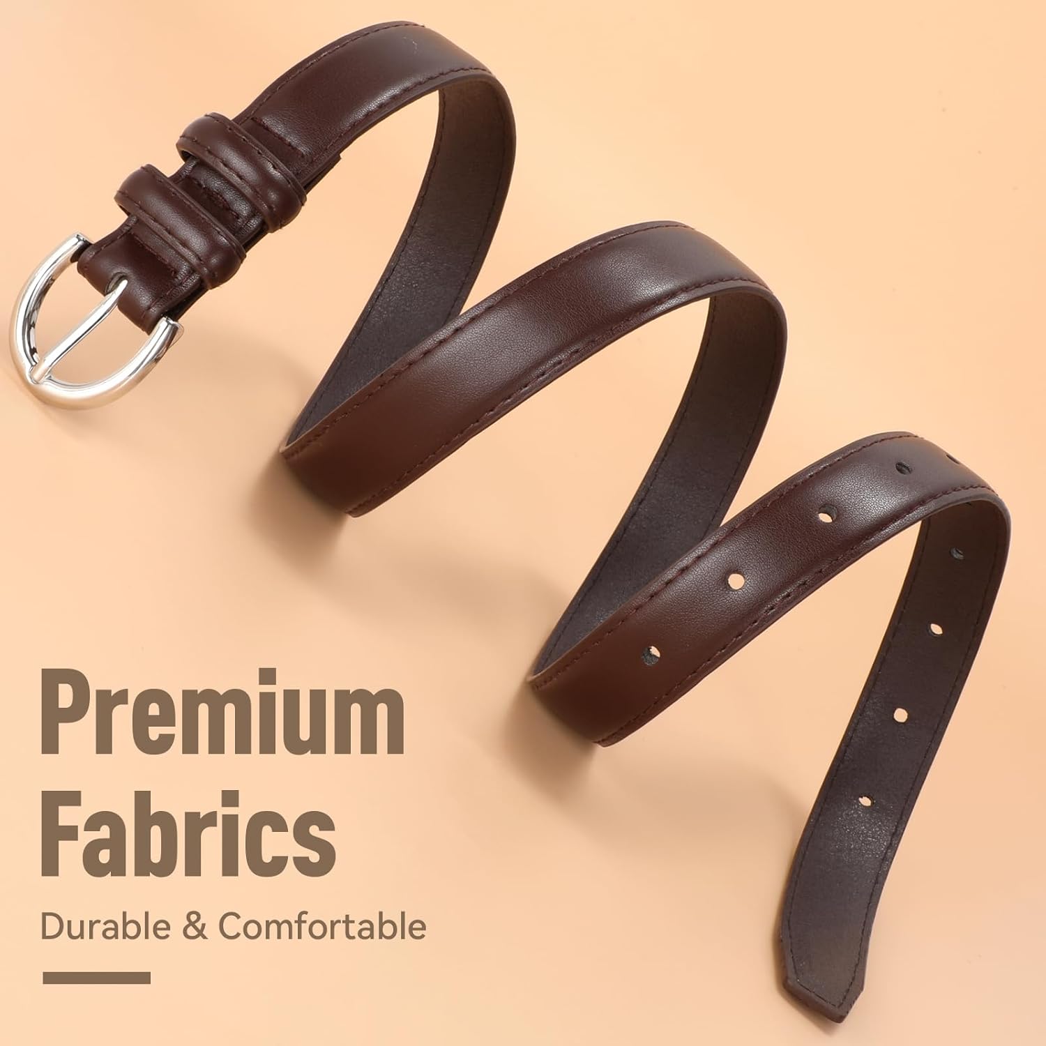 SANSTHS Women Leather Belt for Jeans Pants Fashion Ladies Skinny Belt for Dresses Thin Belt with Single Prong Buckle - Image 2