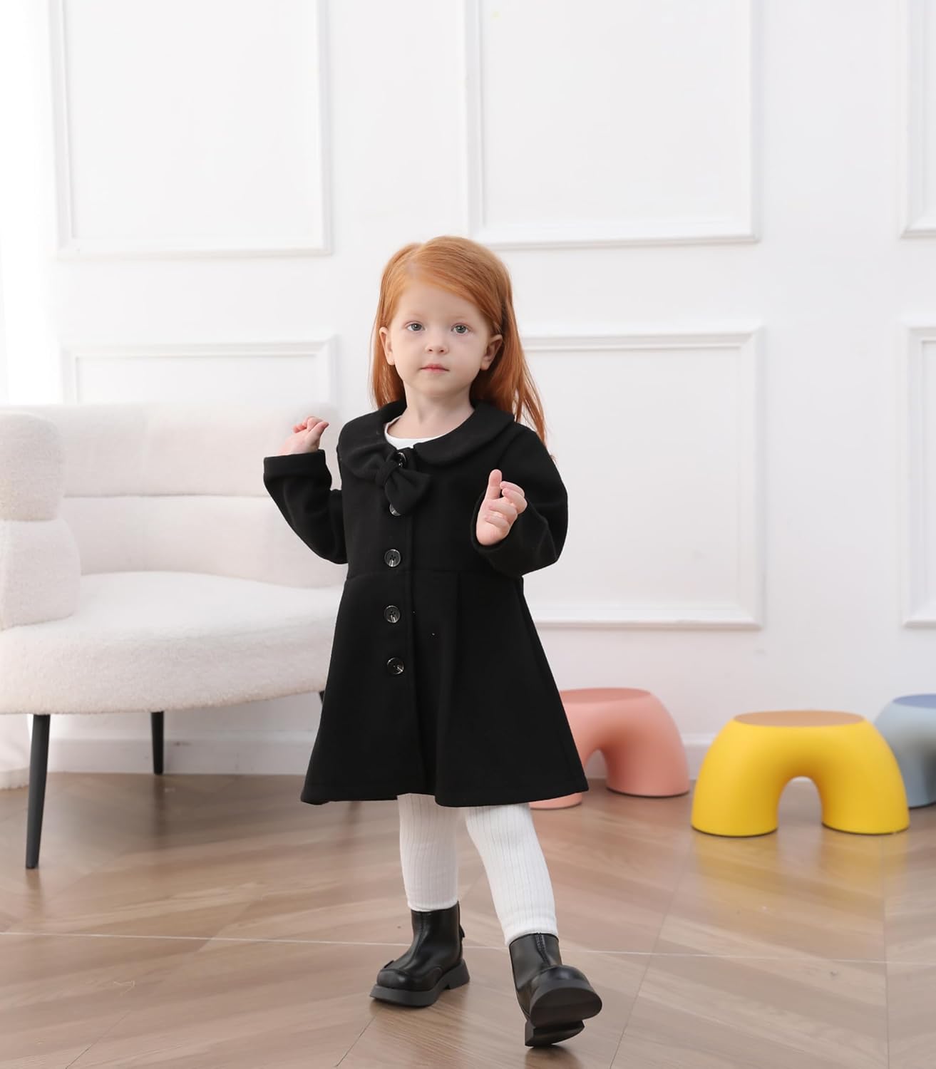Toddler Baby Girl Coat Long Sleeve Solid Color Buttons Clothes Jacket Little Girls Dress Coat Fall Winter Outfit - Image 2