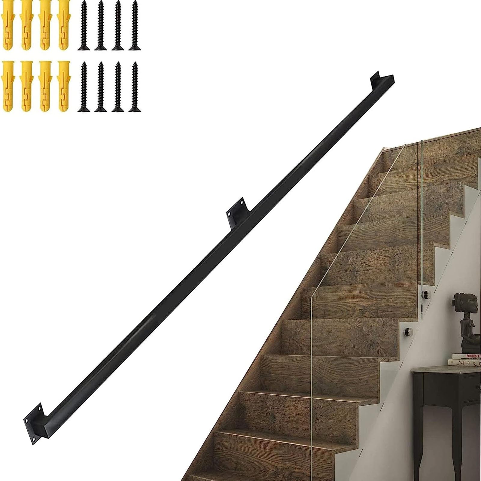 Corrimano scale for gradini esterni o scale interne, ringhiera, asta di supporto parete in ferro battuto in metallo, decorazioni moderne for corrimano(Black,2ft/60cm)
