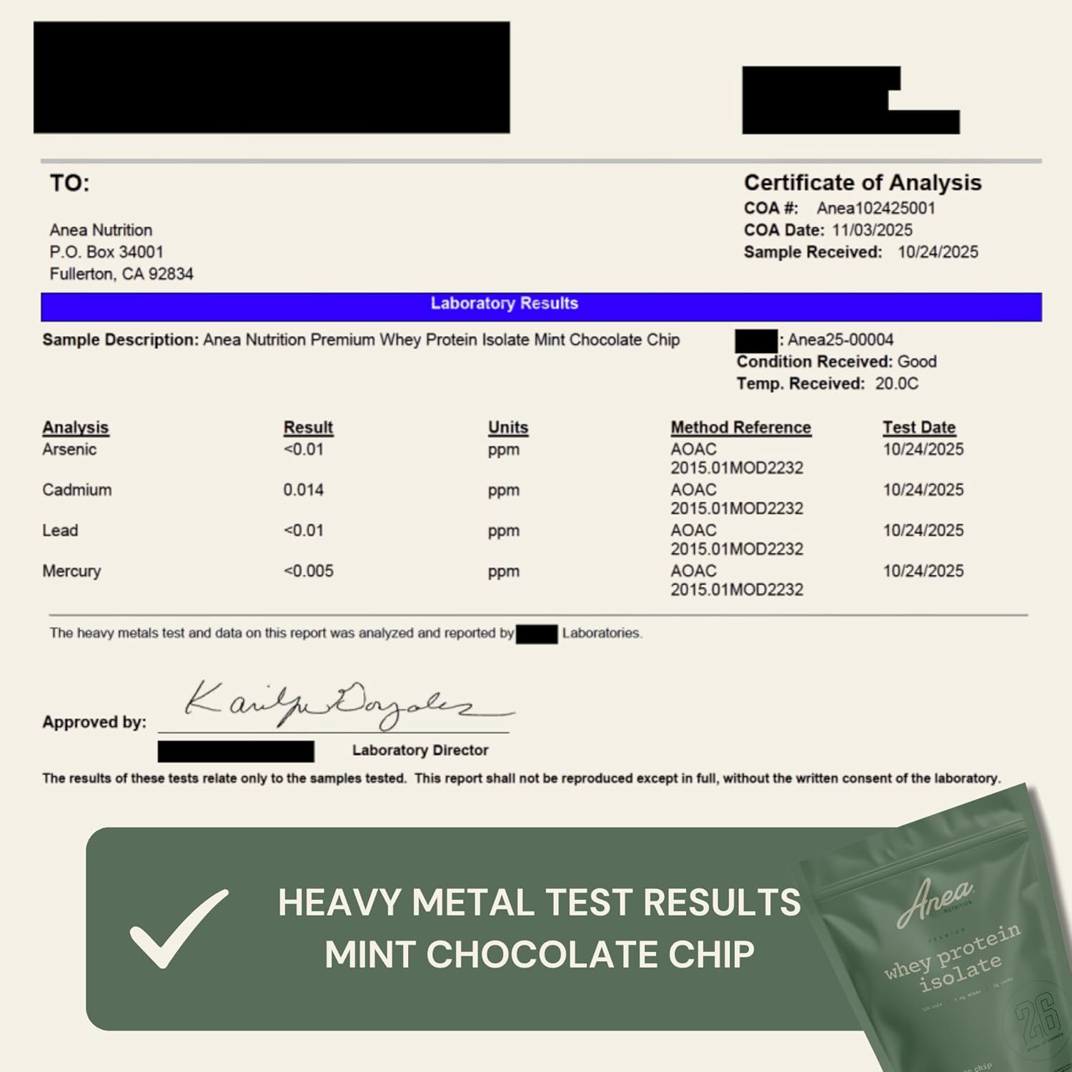 Anea Whey Protein Isolate - Mint Chocolate Chip | 26g Protein | 5.8g BCAAs | 2g Carbs| Complete Amino Acids | Gluten-Free, Soy-Free | Lean Muscle & Recovery | Made in GMP Facility