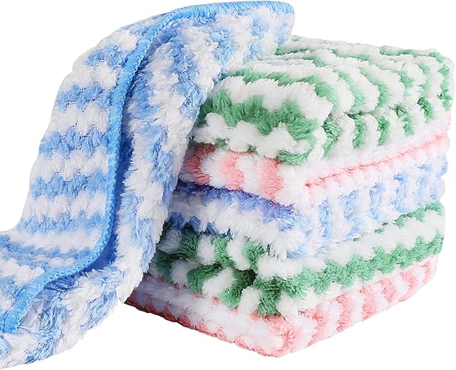 HuaJiao 6Pcs Microfibre Cleaning Cloths, Super Absorben Reusable Dish Cloths Multipurpose Cleaning Towels Without Leaving Marks for Car Kitchen Home Cleaning Use (9.8×9.8inch,3 Colors)