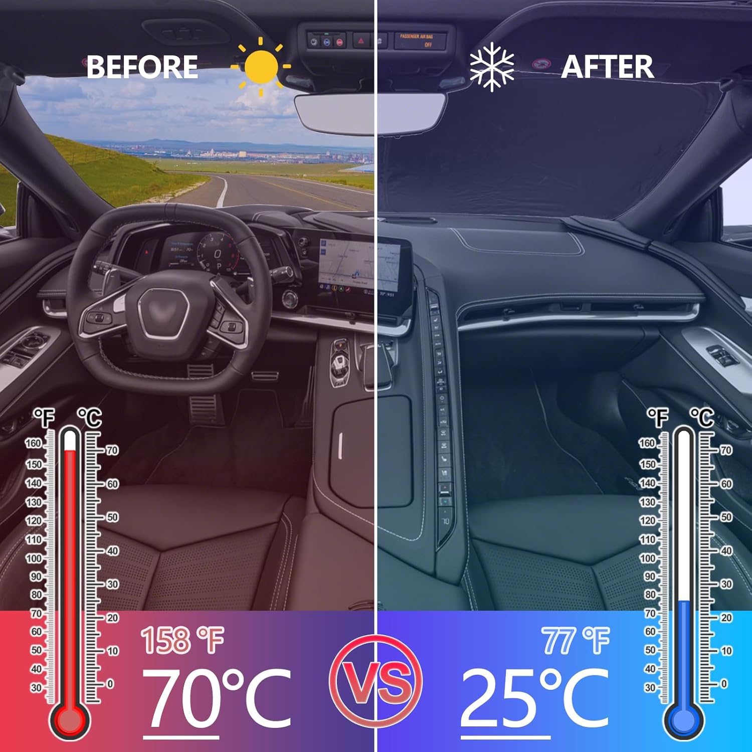 Front Windshield Sunshade for Chevrolet Corvette C8 2020-2025 Windshield Sun Shade Sun Visor UV Blocker Privacy Protector Custom Sunscreen Heatshield Resilient & Expeditious