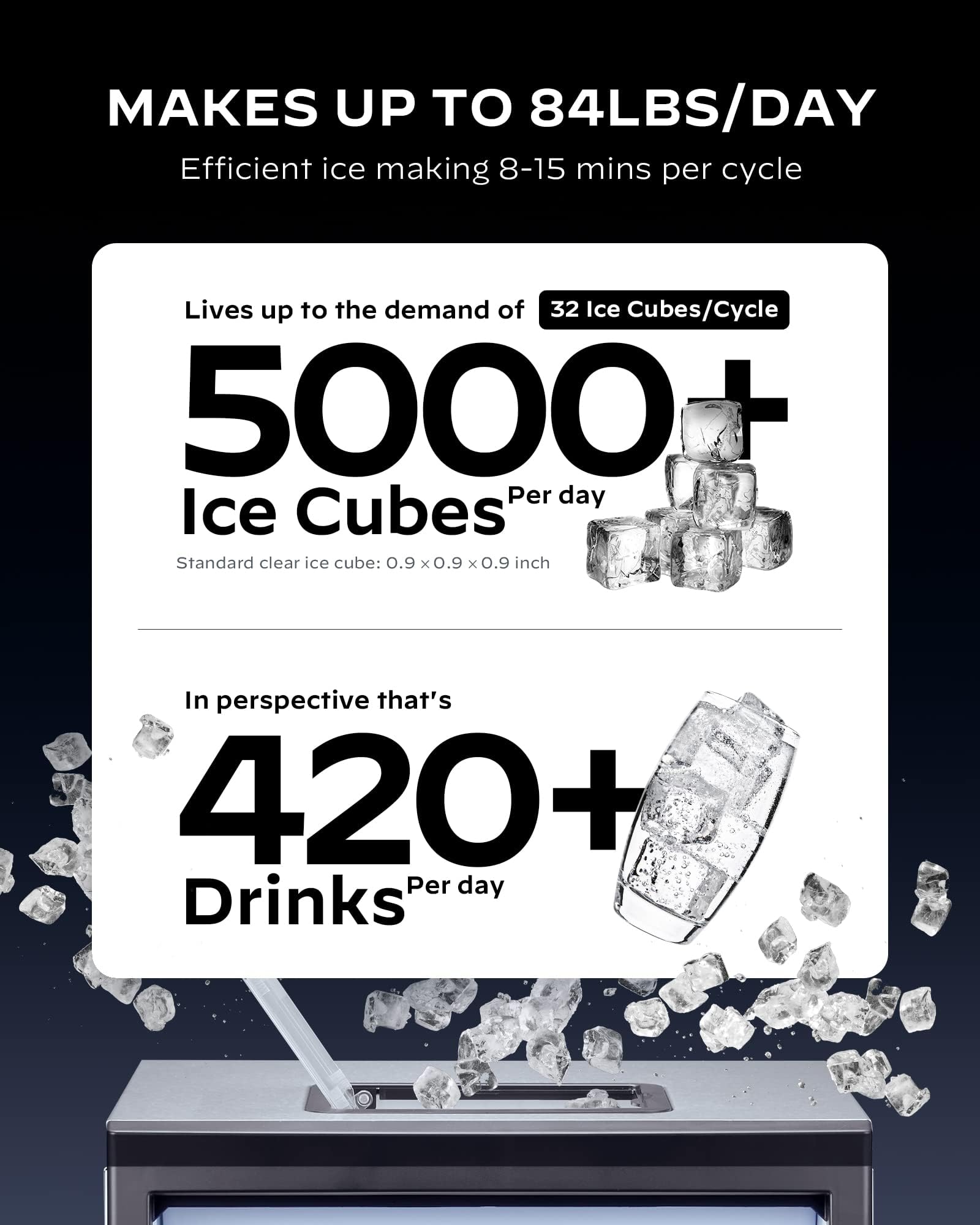 Silonn Commercial Ice Maker Machine, 84LBS/24H with 30lbs Bin, Full Heavy Duty Stainless Steel Construction, Self-Cleaning, Clear Cube for Home Bar, Include Scoop, Connection Hose on Fridge.com