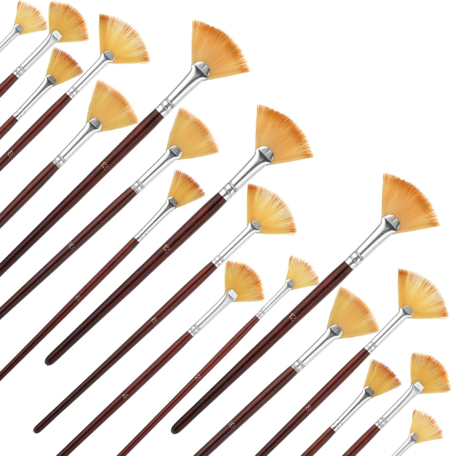 18 Pcs Fan Paint Brushes, Artist Painting Brush Set Professional Soft Anti-Shedding Nylon Brush Wooden Handle Oil Acrylic Brush Suitable for Acrylic Painting, Oil Watercolor Painting