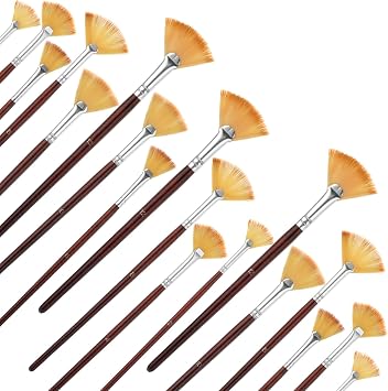 18 Pcs Fan Paint Brushes, Artist Painting Brush Set Professional Soft Anti-Shedding Nylon Brush Wooden Handle Oil Acrylic Brush Suitable for Acrylic Painting, Oil Watercolor Painting