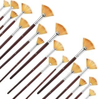 18 Pcs Fan Paint Brushes, Artist Painting Brush Set Professional Soft Anti-Shedding Nylon Brush Wooden Handle Oil Acrylic Brush Suitable for Acrylic Painting, Oil Watercolor Painting