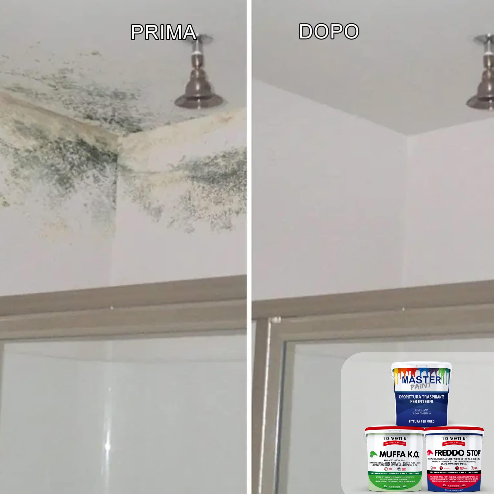 MASTERBRICO Kit Antimuffa per Muri interni con Pittura Bianca - Kit Muffa ko Freddo, Stop Master Paint, Pittura Antimuffa per interni (TANTA MUFFA)