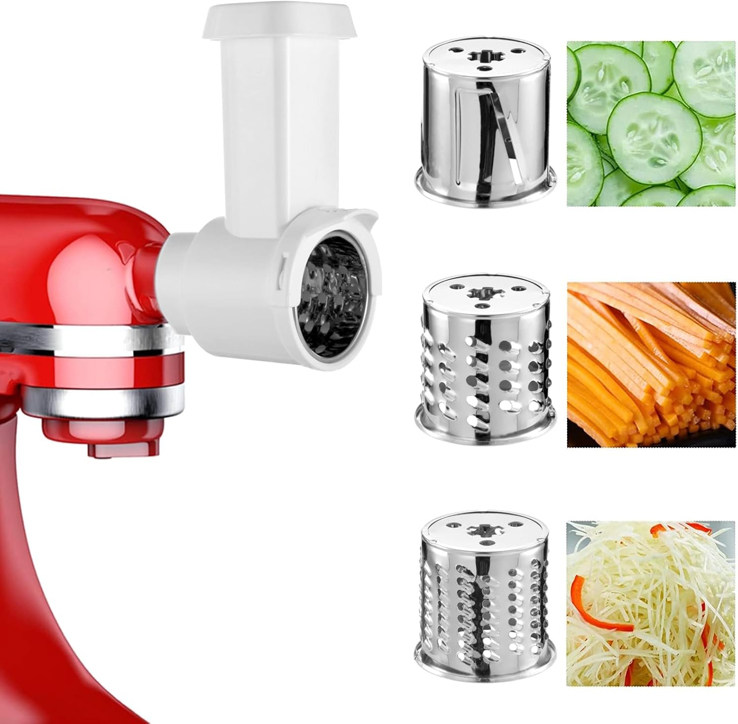 Stainless Steel Slicer Shredder Attachment for Mixer, 3 Blades for Vegetables, Fruit, Cheese