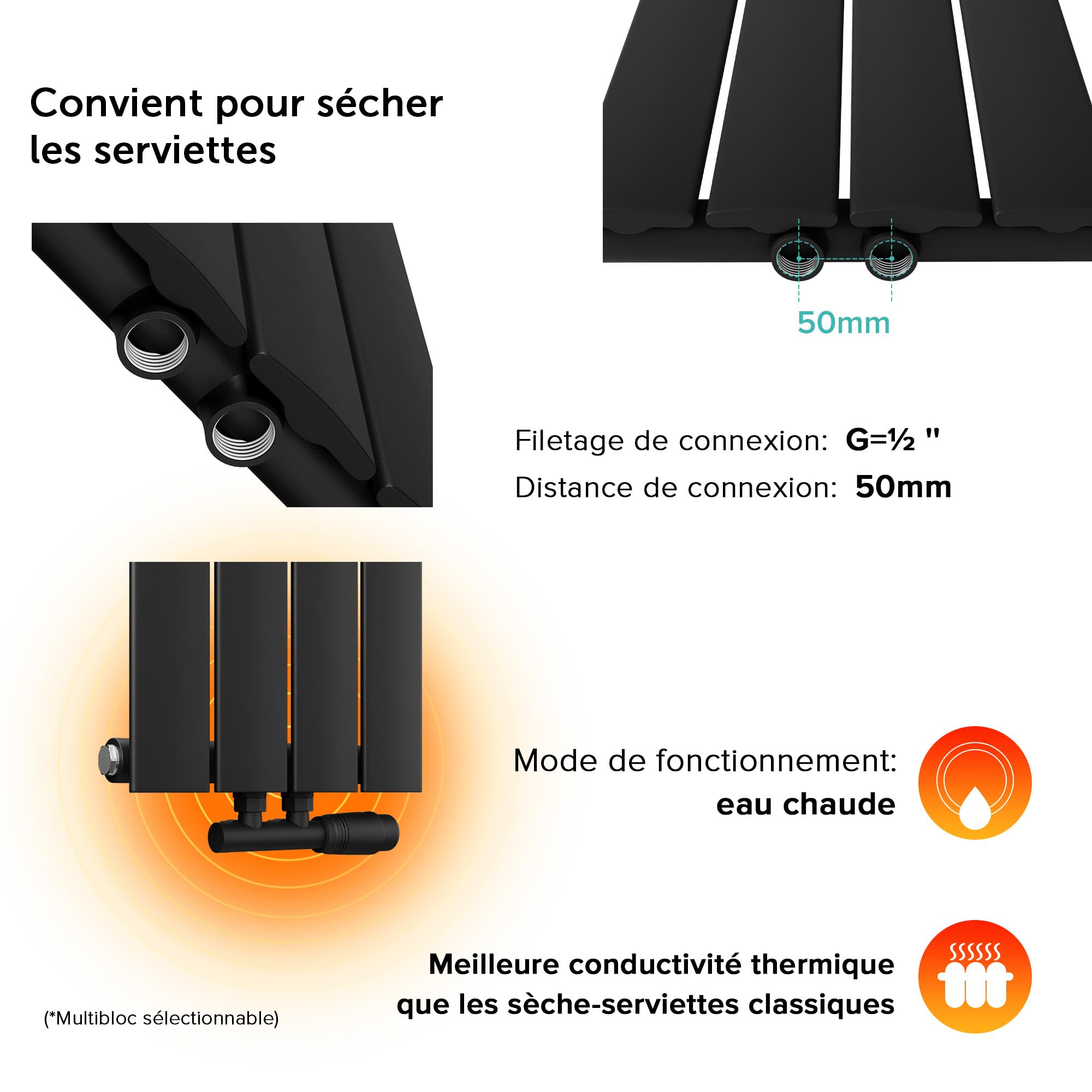 doporro Radiateur pour Chauffage Central Eau Chaude 180x46cm Vertical | Panneau Double Couches, Noir-Gris, Salle de Bain, FV