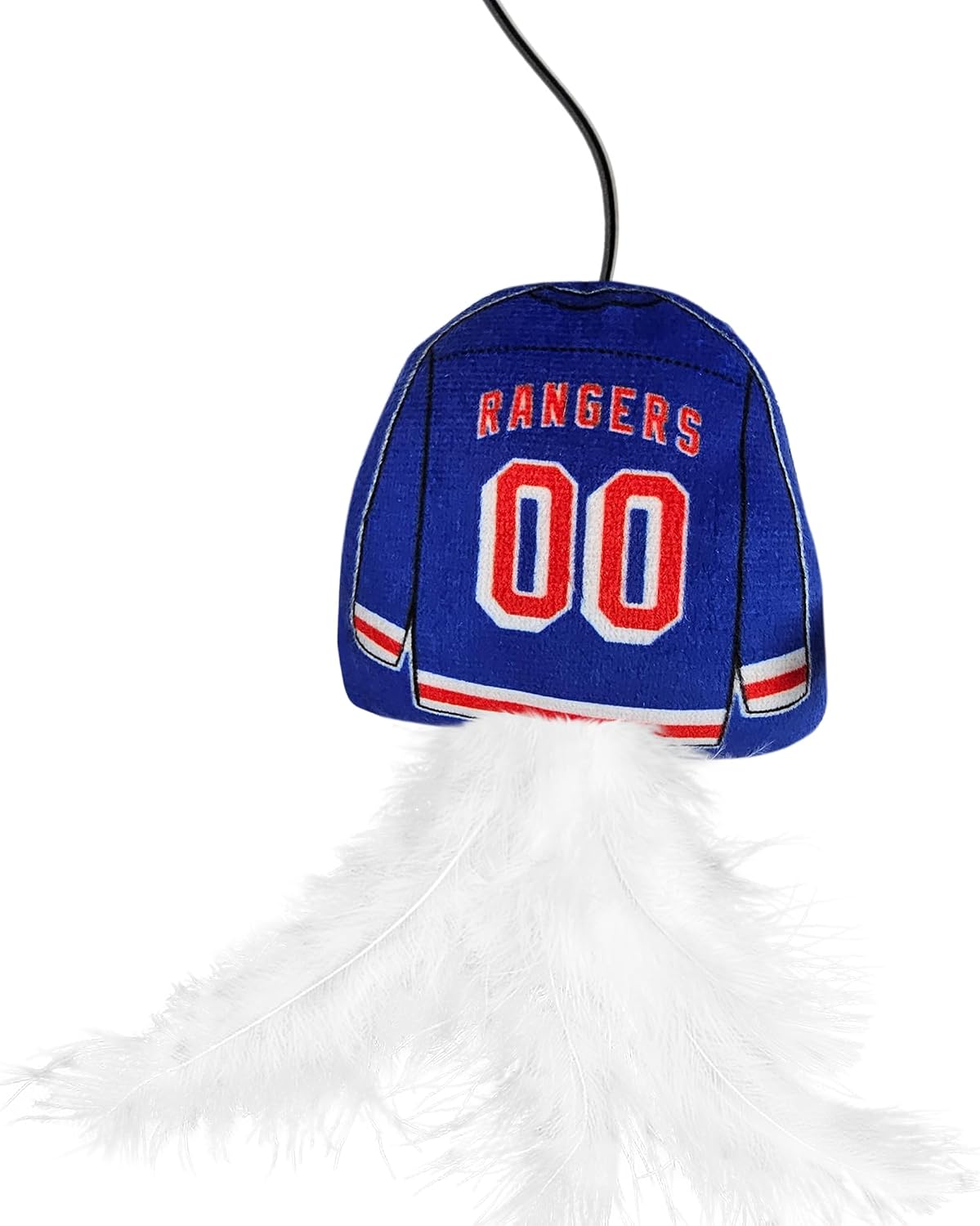 NHL New York Rangers Team Jersey Wand with CAT NIP, Cat Toy Jersey Shaped Plush Teaser Toy for Cats & Kittens - Interactive Pet Toy for Play & Exercise