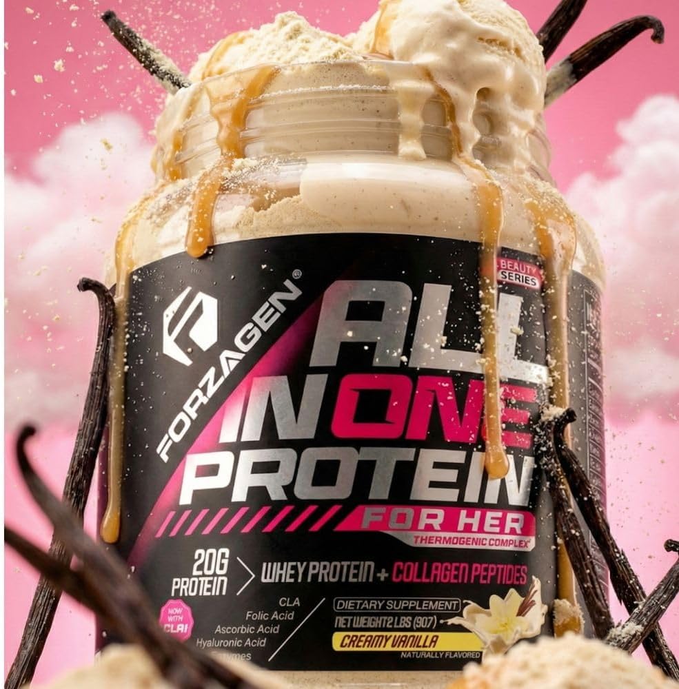 Forzagen All in One Protein for Her | Women’s Protein Powder with Multi Collagen Peptides | Hydrolyzed Collagen Supplement, Gut Health, Great for Pre & Post Workout | Vanilla, 30+ Servings