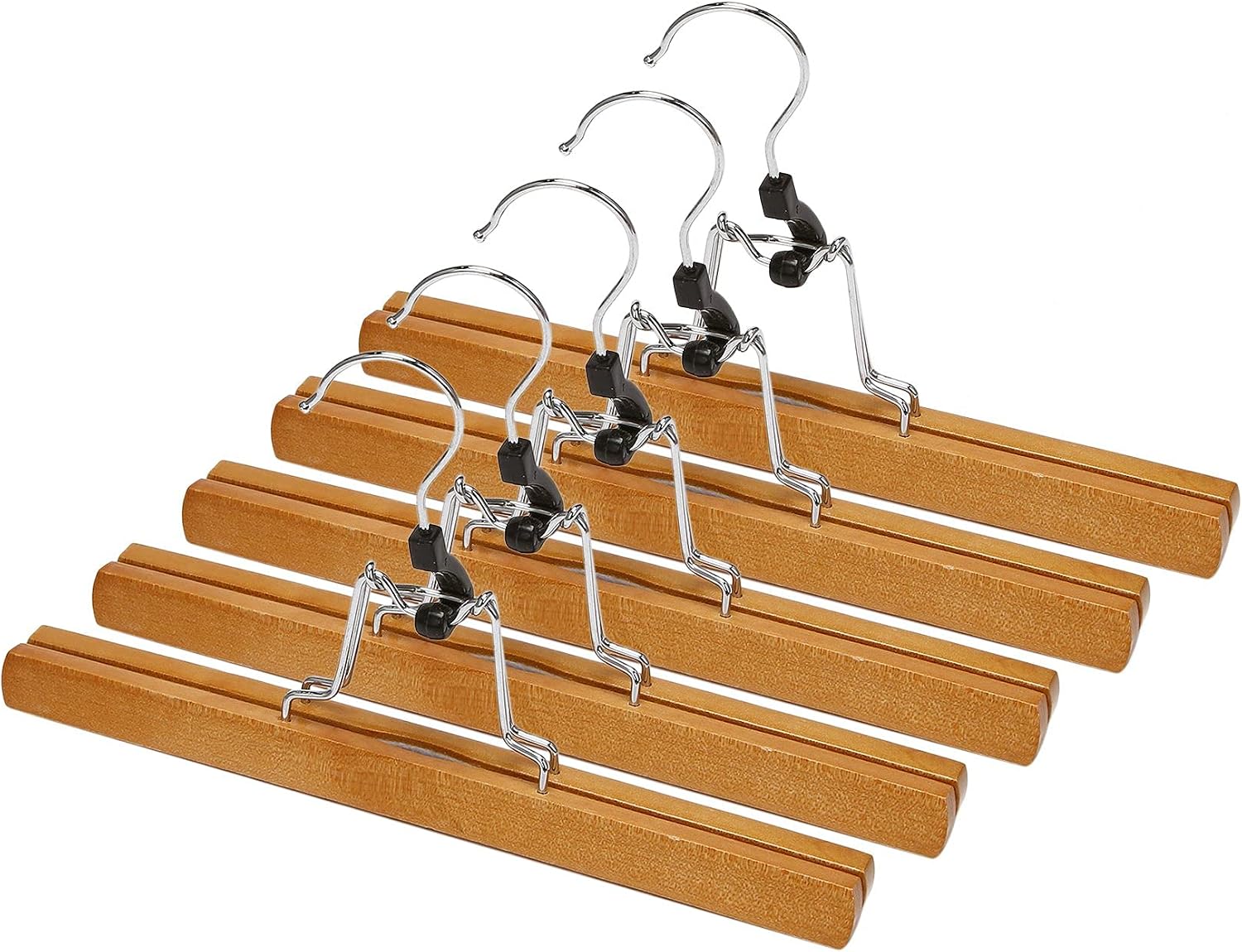 Mabstr 1 Set of 10 Trouser Clamp Hanger Solid Wood Anti-Slip Felt Hook Pant Skirt Hangers Natural