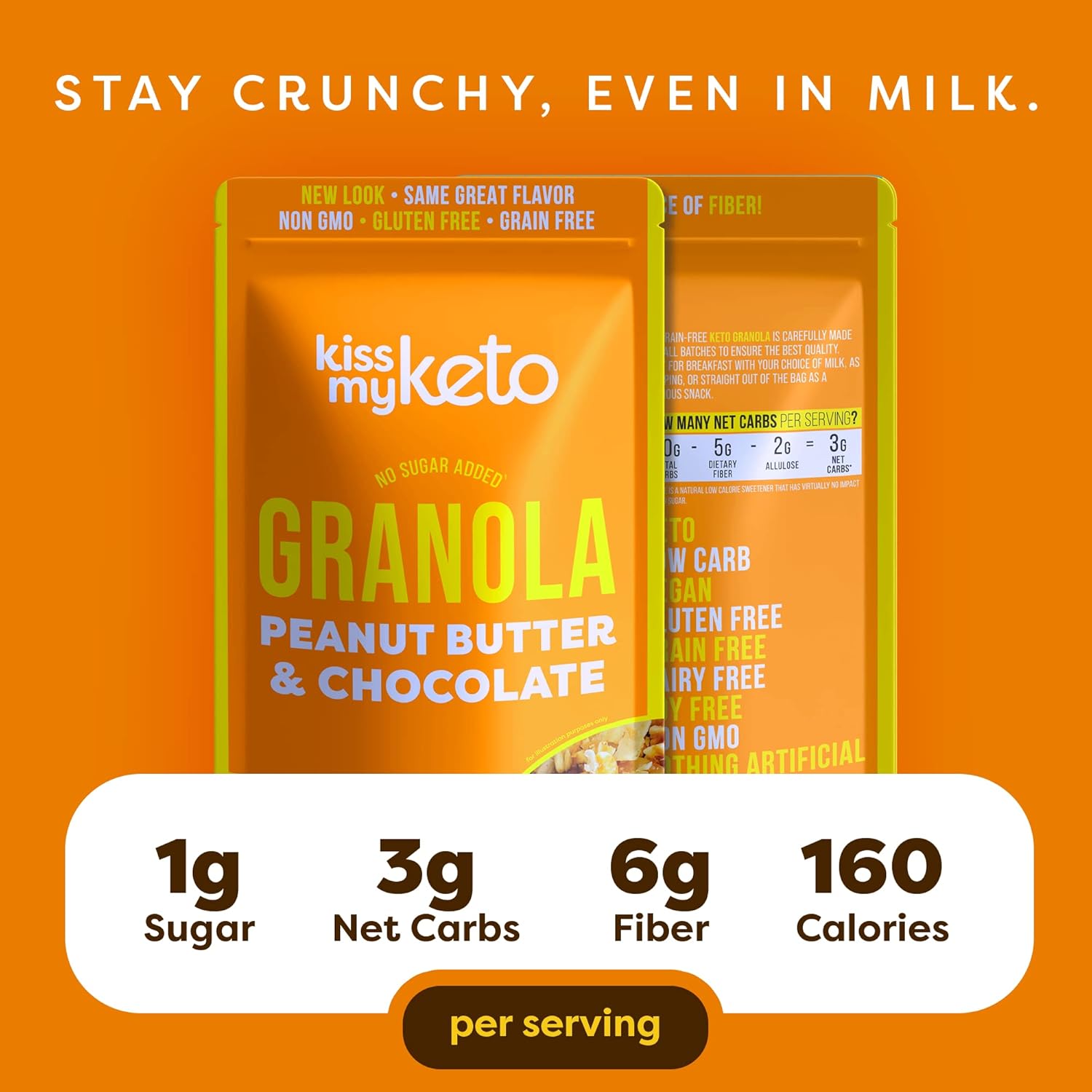 Kiss My Keto Granola Cereal – Grain Free Keto Cereal, Gluten Free Protein, Keto Nut for Yogurt (Peanut Butter & Chocolate, Pack of 4)